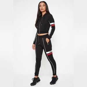 Maniere De Voir MDV Tracksuit Jogger Pants Black White Red Stripe UK 10 / US 6
